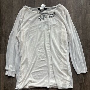 White House Black Market Embellished Relaxed White Blouse